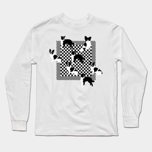 Mix Of Black And White Dogs on a Checker Long Sleeve T-Shirt